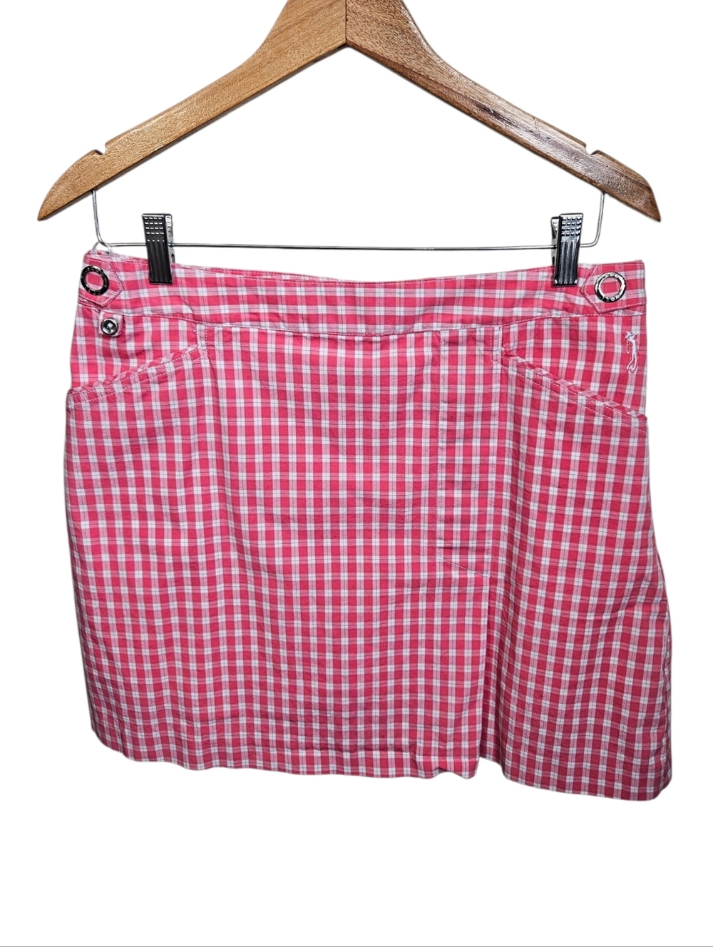 Izod Pink and White Plaid Stretch Skort with Built-in Shorts and Pockets, Size 8